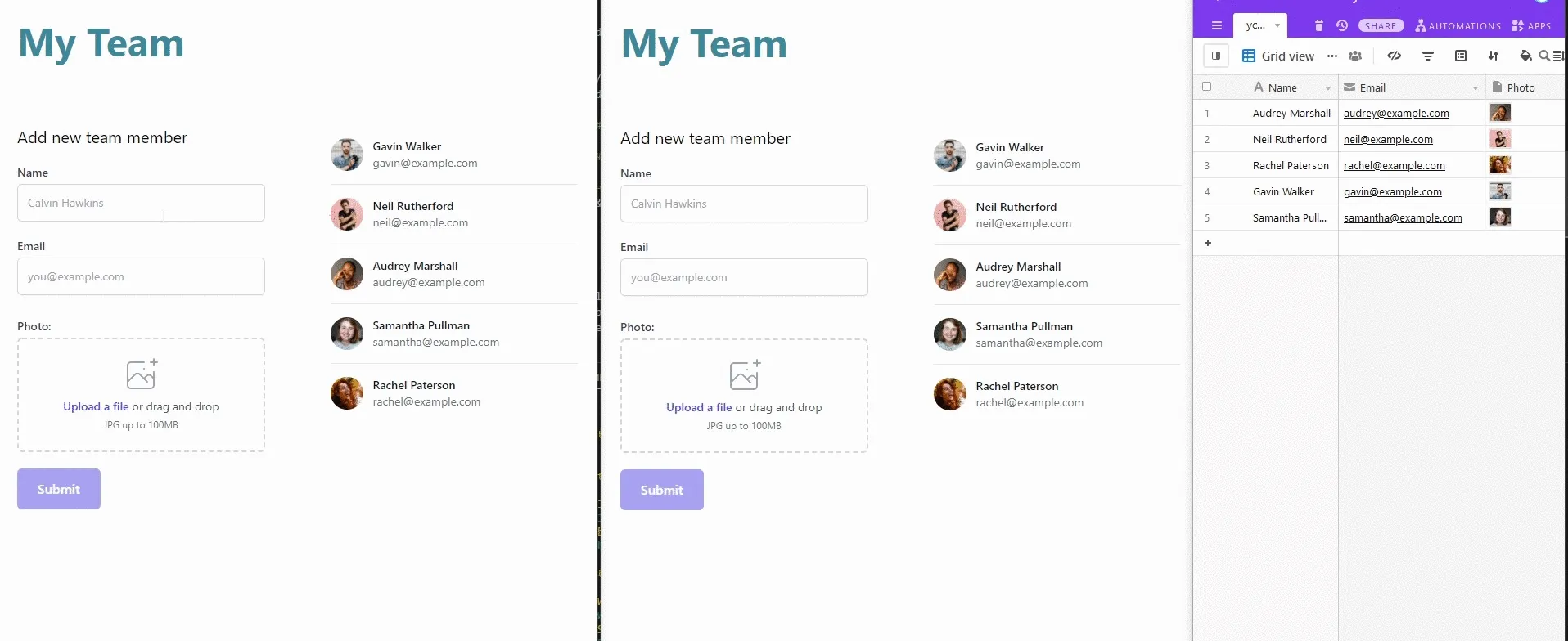 Simple Realtime CRUD + Airtable & WebSocket